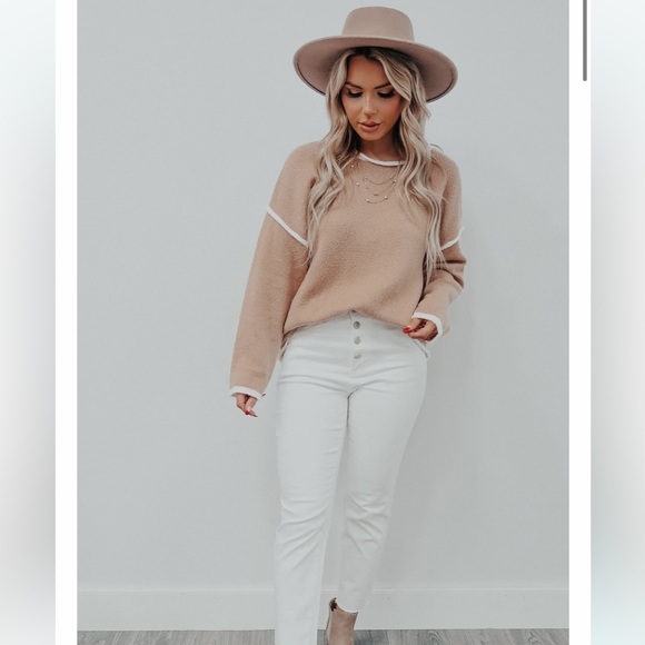 Hope's Tops - Hope's Tan and White Sweater Top